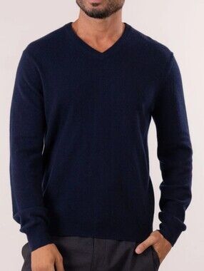 TSE Cashmere 100% CLASSIC V-NECK SWEATER Men's Size XL Navy Blue Color